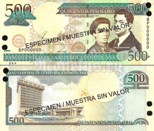 Банкнота-образец Доминикана 500 песо 2003 год