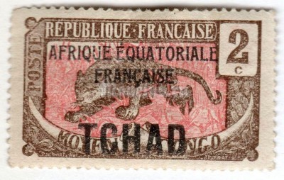 марка Французский Чад 2 сантима "Leopard (Panthera pardus*)"