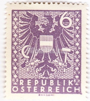 марка Австрия 6 Немецких рейхспфенинг "Герб" 1945 год