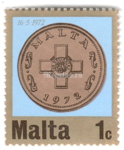марка Мальта 1 цент "George Cross" 1972 год