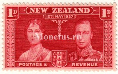 марка Новая Зеландия 1 пенни 1937 год Коронация Короля Георг VI