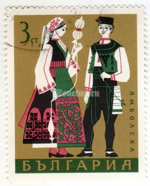 марка Болгария 3 стотинки "Yambol" 1968 год Гашение