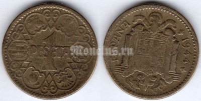 монета Испания 1 песета 1944 год