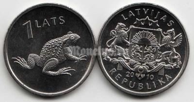 монета Латвия 1 лат 2010 год лягушка