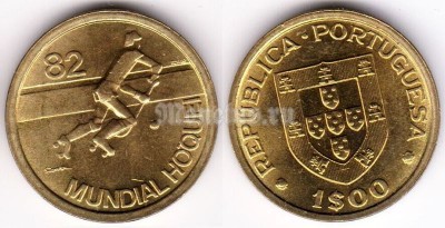 монета Португалия 1 эскудо 1982 год Чемпионат мира по хоккею на роликах