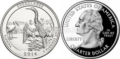 монета США 25 центов 2014 год штат Флорида Национальный парк Эверглейдс, 25-й