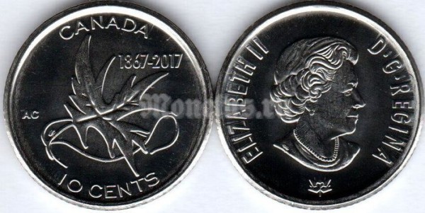 монета Канада 10 центов 2017 год 150 лет Конфедерации Канады - Крылья мира