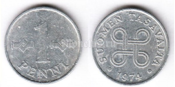 монета Финляндия 1 пенни 1974 год