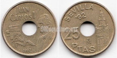 монета Испания 25 песет 1992 год - Expo'92 Sevilla. Король Хуан Карлос I