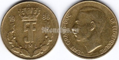монета Люксембург 5 франков 1986 год