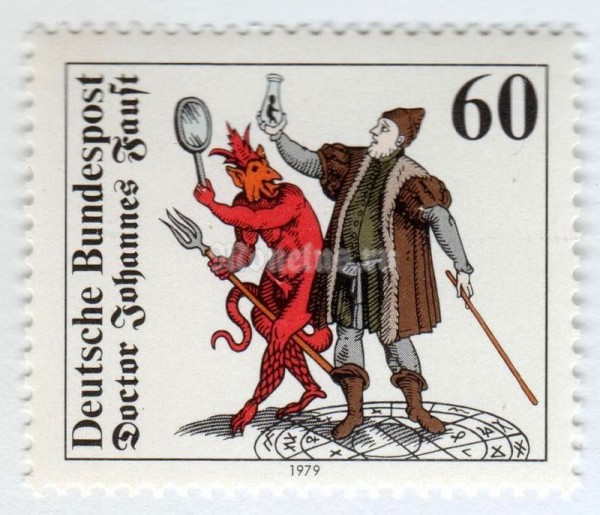марка ФРГ 60 пфенниг "Faust and Mephistopheles" 1979 год