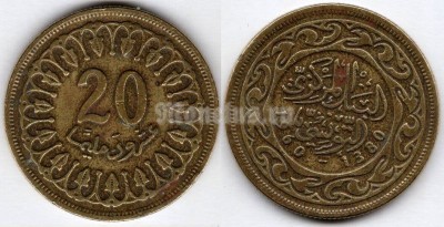 монета Тунис 20 миллимов 1960 год