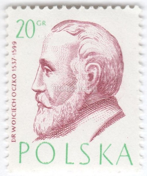 марка Польша 20 грош "Dr. Wojciech Oczko" 1957 год
