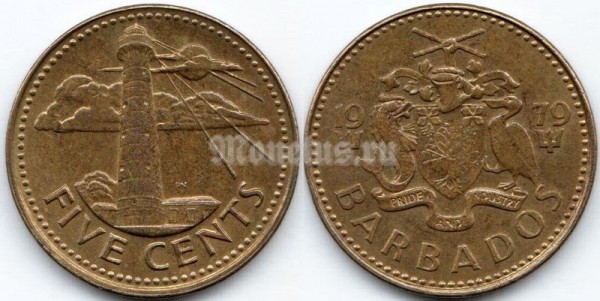 монета Барбадос 5 центов 1979 год