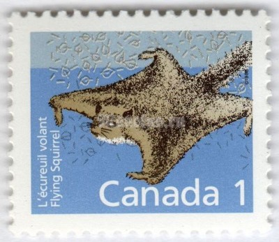 марка Канада 1 цент "Northern Flying Squirrel (Glaucomys sabrinus)" 1988 год