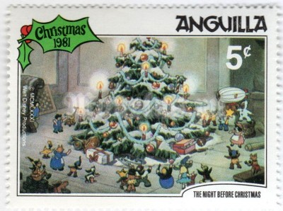 марка Ангилья 5 центов "Scenes from "The Night Before Christmas"" 1981 год