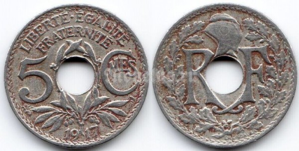 монета Франция 5 сантимов 1917 год