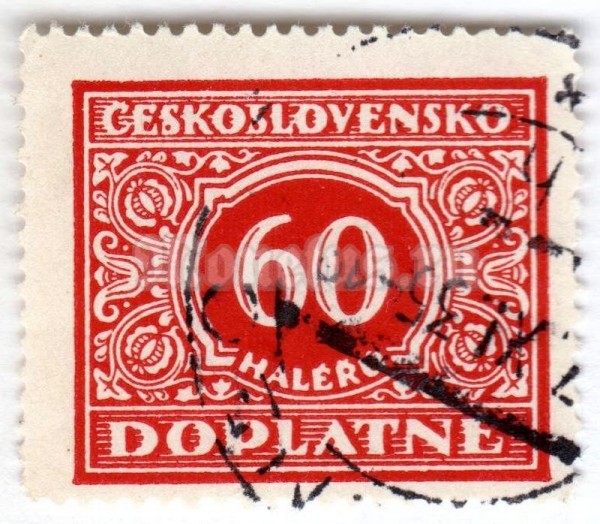 марка Чехословакия 60 геллер "Postage Due" 1928 год Гашение