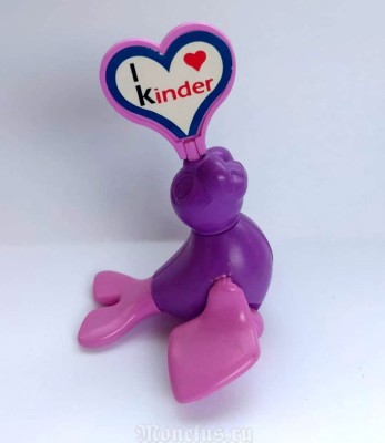 Киндер, Kinder, Старая сборка 1996 год K96 n.19 Котик Тюлень с табличкой I love Kinder