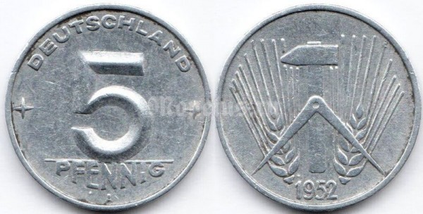 монета Германия 5 пфеннигов 1952 год А