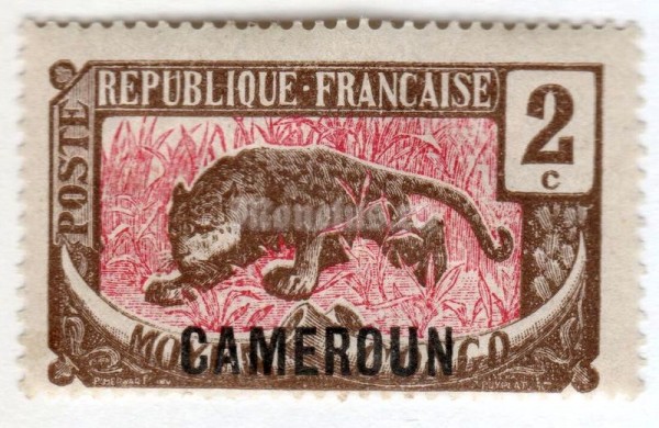 марка Французский Камерун 2 сантима "Leopard (Panthera pardus)"
