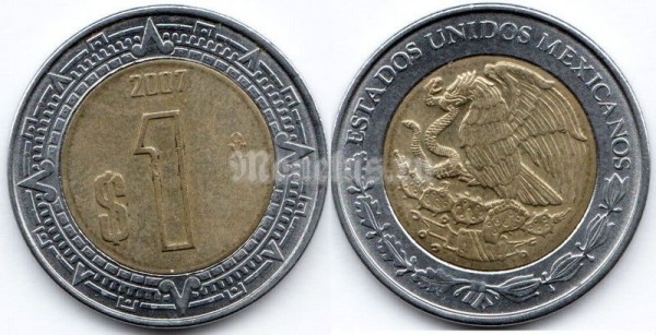 монета Мексика 1 песо 2007 года