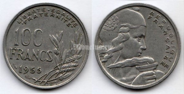 монета Франция 100 франков 1955 год