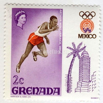 марка Гренада 2 цента "Arthur Wint, Jamaica" 1968 год