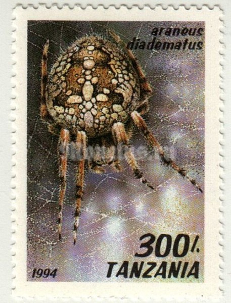марка Танзания 300 шиллингов "European Garden Spider (Araneus diadematus)" 1994 год