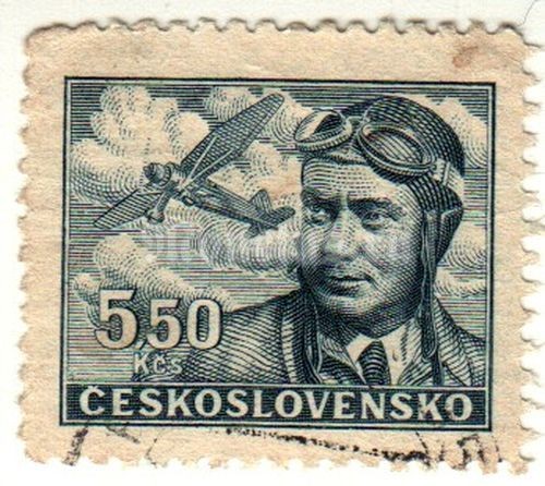 марка Чехословакия 5,50 крон "Летчик Франтишек Новак" 1946 год