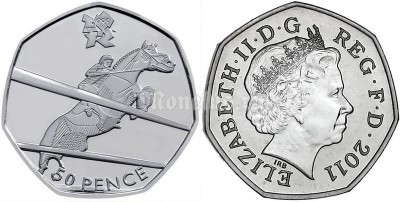 монета Великобритания 50 пенсов 2011 год Летние Олимпийские игры в Лондоне 2012 год - конный спорт