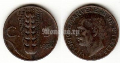 монета Италия 5 чентезимо 1934 год Король Виктор Эммануил III