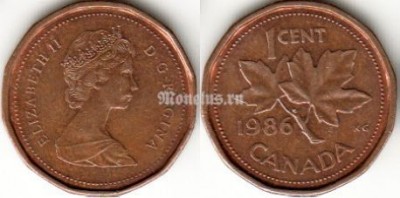 Монета Канада 1 цент 1986 год