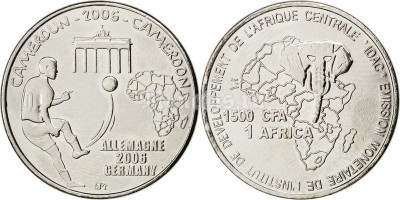 Монета Камерун 1 африка/1500 франков 2006 год - Чемпионат мира по футболу 2006, Германия, футбол