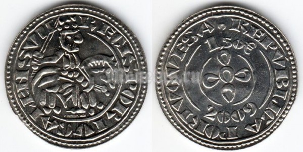 монета Португалия 1,5 евро 2009 год Золотой морабитино - король Санчо II (1223—1248)