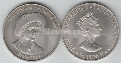 монета Тристан да Кунья 50 пенсов 2000 год королева-мать