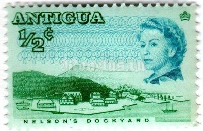 марка Антигуа 1/2 цента "Nelson's dockyard" 1966 год