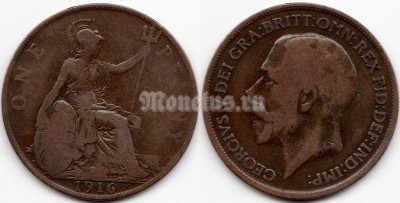 монета Великобритания 1 пенни 1916 год
