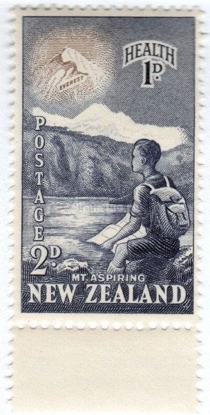 марка Новая Зеландия 2+1 пенни "Young Climber 2 + 1" 1954 год