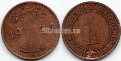 монета Германия 1 рейхспфенниг 1924 год A