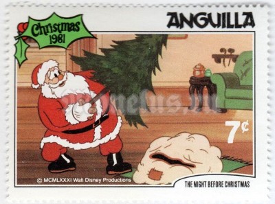 марка Ангилья 7 центов "Scenes from "The Night Before Christmas"" 1981 год