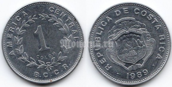 монета Коста-Рика 1 колон 1989 год