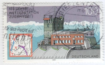 марка ФРГ 100 пфенниг "Meterorlogical station Zugspitze" 2000 год Гашение