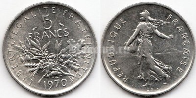монета Франция 5 франков 1970 год