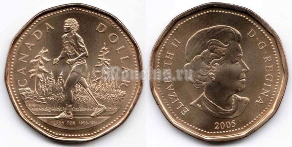 монета Канада 1 доллар 2005 год 25 лет Марафону Надежды - Терри Фокс