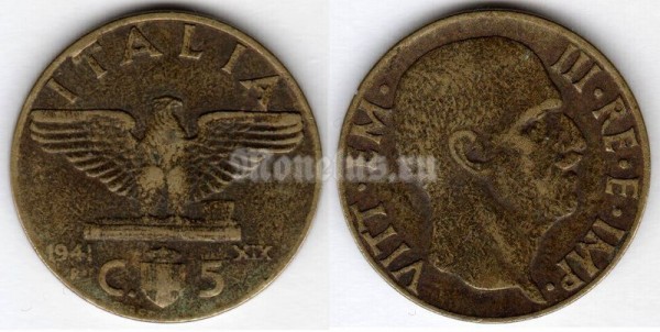 монета Италия 5 чентезимо 1941 год