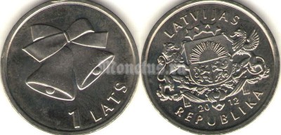 Монета Латвия 1 лат 2012 год Рождественские колокольчики