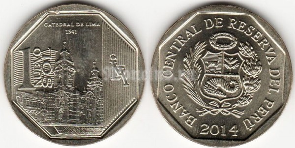 монета Перу 1 новый соль 2014 год Серия богатство и гордость Перу - Кафедральный собор Лимы