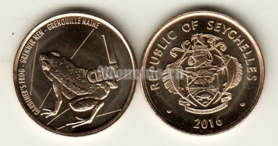 монета Сейшельские острова 1 цент 2016 год Лягушка Гардинера