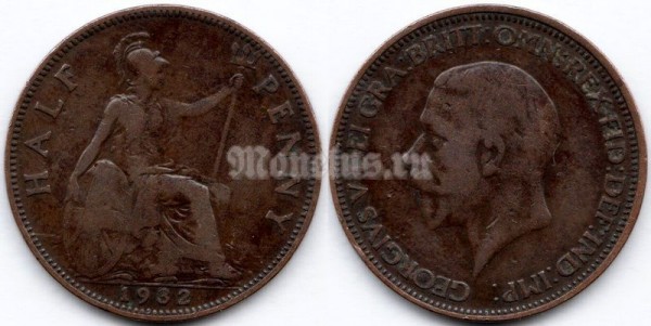 монета Великобритания 1/2 пенни 1932 год